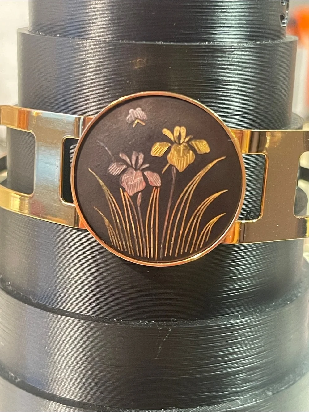 Amita Iris Damascene gold-tone cuff bracelet